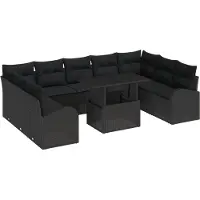 vidaXL Tuinbank Set 10 st Zwart Poly rattan