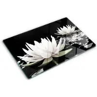 Tulup Glazen Snijplank - Wit Waterlelies Dienblad - 80 x 52 cm - Serveerplank van glas - Groot Formaat Anti-Slip Snijplank - Anti-Slip Snijplank - UV Gelaagd Glas Serveerplank - Keukengerei
