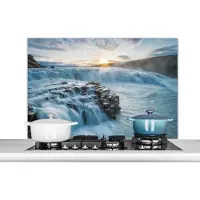 KitchenYeah Spatscherm keuken 100x65 cm - Kookplaat achterwand Waterval - Water - Stenen - Zon - Natuur - Muurbeschermer - Spatwand fornuis - Hoogwaardig aluminium