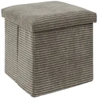 Home Deco Factory Poef/hocker opvouwbaar - rib design - opbergbox - zacht taupe - polyester/mdf - 38 x 38 cm