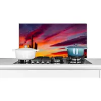 KitchenYeah Spatscherm keuken 80x40 cm - Kookplaat achterwand Cactus - Lucht - Zonsondergang - Paars - Roze - Muurbeschermer - Spatwand fornuis - Hoogwaardig aluminium