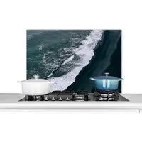 KitchenYeah Spatscherm keuken 90x60 cm - Kookplaat achterwand Water - Strand - Zwart - Muurbeschermer - Spatwand fornuis - Hoogwaardig aluminium