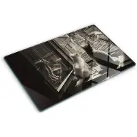 Tulup Glazen Snijplank - Zwart en wit Katten in het raam Anti-Slip Snijplank - 80 x 52 cm - Snijplank Glas - Groot Formaat Dienblad - Snijplank van Glas - Serveerplank van glas - Kookbenodigdheden