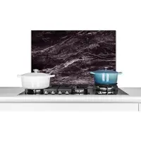 KitchenYeah - Spatscherm - Marmerlook - Industrieel - Zwart - Wit - Marmer print - Achterwand keuken - 60x40 cm - Spatwand fornuis