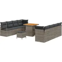 vidaXL 11-delige tuinbankset met kussens in grijs poly rattan en acacia
