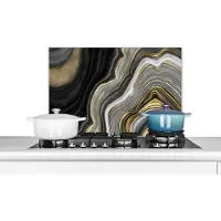KitchenYeah Spatscherm keuken 60x40 cm - Kookplaat achterwand Marmer - Steen - Agaat - Black en gold - Muurbeschermer - Spatwand fornuis - Hoogwaardig aluminium