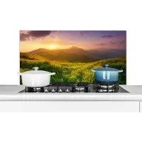 KitchenYeah Spatscherm keuken 100x50 cm - Kookplaat achterwand Bergen - Zon - Natuur - Muurbeschermer - Spatwand fornuis - Hoogwaardig aluminium