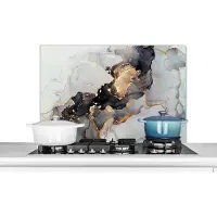 KitchenYeah Spatscherm - Luxe - Zwart - Marmer print - Spatwand - spatwand - Keuken - Goud - Natuursteen - 90x60 cm