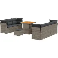 vidaXL Tuinbank Set 10 st 9-Aantal zitplaatsen Grijs poly rattan