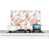 KitchenYeah Spatscherm - Marmerlook - Wit - Rose gold - Marmer print - Glitter - Industrieel - Keuken achterwand - 60x40 cm - Spatwand