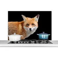 KitchenYeah Spatscherm keuken - Muurdecoratie - Dieren - Vos - Zwart - Close-up - Spatwand - Achterwand keuken - Keuken - 100x65 cm