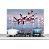 KitchenYeah Spatscherm - Flamingo - Zee - Water - Vogel - Tropical - Keuken - 100x65 cm - Spatwand - Achterwand keuken - Spatscherm keuken - Muurbeschermer