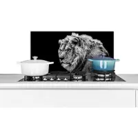 KitchenYeah Spatscherm keuken 60x30 cm - Kookplaat achterwand Leeuw - Portret - Wilde dieren - Zwart - Wit - Muurbeschermer - Spatwand fornuis - Hoogwaardig aluminium