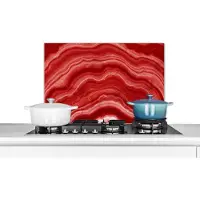 KitchenYeah Spatscherm keuken 70x50 cm - Kookplaat achterwand Agaat - Rood - Edelsteen - Abstract - Muurbeschermer - Spatwand fornuis - Hoogwaardig aluminium
