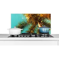 KitchenYeah Spatscherm keuken 90x45 cm - Kookplaat achterwand Palm - Zomer - Tropisch - Muurbeschermer - Spatwand fornuis - Hoogwaardig aluminium