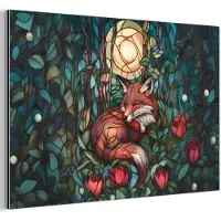 MuchoWow Aluminium schilderij 90x60 cm - Wanddecoratie metaal - Vos - Mozaïek - Bos - Maan - Metalen muurdecoratie woonkamer - Decoratie industrieel - Foto op dibond - Industriële accessoires slaapkamer