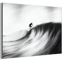 MuchoWow Aluminium schilderij 60x40 cm - Wanddecoratie metaal - Surfer - Golf - Vervaagd - Zwart - Metalen muurdecoratie woonkamer - Decoratie industrieel - Foto op dibond - Industriële accessoires slaapkamer