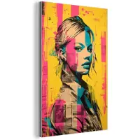 MuchoWow Aluminium schilderij 100x150 cm - Wanddecoratie metaal - Vrouw - Verfstrepen - Gekleurd - Metalen muurdecoratie woonkamer - Decoratie industrieel - Foto op dibond - Industriële accessoires slaapkamer