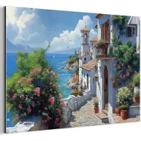 MuchoWow Aluminium schilderij 120x80 cm - Wanddecoratie metaal - Huizen - Zee - Bomen - Bloemen - Metalen muurdecoratie woonkamer - Decoratie industrieel - Foto op dibond - Industriële accessoires slaapkamer