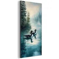 MuchoWow Aluminium schilderij 40x80 cm - Wanddecoratie metaal - Bos - Water - Eenden - Mistig - Metalen muurdecoratie woonkamer - Decoratie industrieel - Foto op dibond - Industriële accessoires slaapkamer