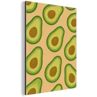 MuchoWow Aluminium schilderij 90x120 cm - Wanddecoratie metaal - Avocado - Patroon - Groen - Pit - Metalen muurdecoratie woonkamer - Decoratie industrieel - Foto op dibond - Industriële accessoires slaapkamer