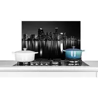 KitchenYeah Spatscherm keuken - Nacht - Skyline - Amerika - Spatwand fornuis - Wandscherm keuken - 60x40 cm - Aluminium