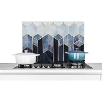 KitchenYeah Spatscherm keuken - Kubus - Patronen - Vormen - Luxe - Goud - Keuken - Achterwand keuken - 60x40 cm - Spatscherm