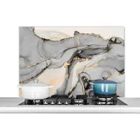 KitchenYeah Spatscherm - Spatwand - Luxe - Goud - Marmer print look - Grijs - Achterwand keuken - Keuken - Abstract - Natuursteen -100x65 cm