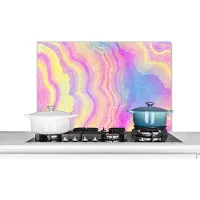 KitchenYeah Spatscherm keuken 80x55 cm - Kookplaat achterwand Agaat - Regenboog - Neon - Edelstenen - Muurbeschermer - Spatwand fornuis - Hoogwaardig aluminium