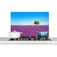 KitchenYeah Spatscherm keuken 80x55 cm - Kookplaat achterwand Boom - Paars - Lucht - Lavendel - Muurbeschermer - Spatwand fornuis - Hoogwaardig aluminium