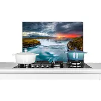 KitchenYeah Spatscherm keuken 60x40 cm - Kookplaat achterwand Waterval - Zonsondergang - Natuur - Water - Muurbeschermer - Spatwand fornuis - Hoogwaardig aluminium