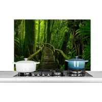 KitchenYeah Spatscherm keuken 100x65 cm - Kookplaat achterwand Jungle - Brug - Mos - Natuur - Tropisch - Muurbeschermer - Spatwand fornuis - Hoogwaardig aluminium