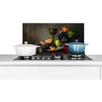 KitchenYeah Spatscherm keuken 60x30 cm - Kookplaat achterwand Rustiek - Tafel - Fruit - Stilleven - Beker - Muurbeschermer - Spatwand fornuis - Hoogwaardig aluminium