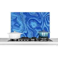 KitchenYeah Spatscherm keuken 80x55 cm - Kookplaat achterwand Blauw - Agaat geode - Stenen - Marmer print - Muurbeschermer - Spatwand fornuis - Hoogwaardig aluminium
