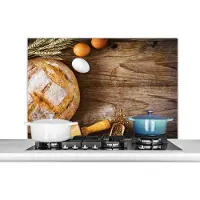 KitchenYeah Spatscherm keuken 100x65 cm - Kookplaat achterwand Brood - Eieren - Keuken - Muurbeschermer - Spatwand fornuis - Hoogwaardig aluminium