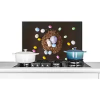 KitchenYeah Spatscherm keuken 70x50 cm - Kookplaat achterwand Paaseitjes - Regenboog - Pasen - Muurbeschermer - Spatwand fornuis - Hoogwaardig aluminium