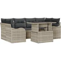 vidaXL Tuinbank Set 7 st 6-Aantal zitplaatsen Lichtgrijs Poly Riet