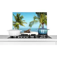 KitchenYeah Spatscherm - Palmboom - Strand - Zee - Boot - 60x40 cm - Spatwand