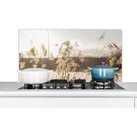 KitchenYeah Spatscherm keuken 100x50 cm - Kookplaat achterwand Water - Pampasgras - Planten - Muurbeschermer - Spatwand fornuis - Hoogwaardig aluminium