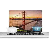 KitchenYeah Spatscherm keuken - Golden Gate Bridge - San Francisco - Water - Brug - Rood - Amerika - Spatwand - Achterwand keuken - 80x55 cm - Aluminium