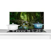 KitchenYeah Spatscherm keuken 90x45 cm - Kookplaat achterwand Jungle - Stenen - Water - Natuur - Planten - Muurbeschermer - Spatwand fornuis - Hoogwaardig aluminium