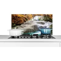 KitchenYeah Spatscherm keuken 90x45 cm - Kookplaat achterwand Bos - Waterval - Water - Herfst - Muurbeschermer - Spatwand fornuis - Hoogwaardig aluminium