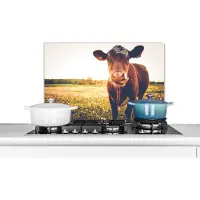 KitchenYeah Spatscherm keuken 60x40 cm - Kookplaat achterwand Koe - Zonsondergang - Bloemen - Gras - Dieren - Muurbeschermer - Spatwand fornuis - Hoogwaardig aluminium
