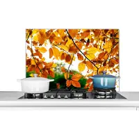 KitchenYeah Spatscherm keuken 90x60 cm - Kookplaat achterwand Herfstbladeren - Boom - Landelijk - Muurbeschermer - Spatwand fornuis - Hoogwaardig aluminium
