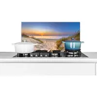 KitchenYeah Spatscherm keuken 60x30 cm - Kookplaat achterwand Duin - Zonsondergang - Horizon - Strand - Gras - Muurbeschermer - Spatwand fornuis - Hoogwaardig aluminium