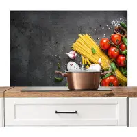 KitchenYeah Spatscherm keuken 100x65 cm - Kookplaat achterwand Pasta - Kruiden - Tomaat - Specerijen - Rustiek - Muurbeschermer - Spatwand fornuis - Hoogwaardig aluminium