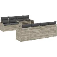 vidaXL Tuinbank Set 9 st 8-Aantal zitplaatsen Lichtgrijs Poly Riet