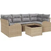 vidaXL Tuinbank Set 7 st 6-zits Beige en Grijs poly rattan