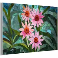 MuchoWow Aluminium schilderij 180x120 cm - Wanddecoratie metaal - Bloemen - Roze - Glasmozaïek - Metalen muurdecoratie woonkamer - Decoratie industrieel - Foto op dibond - Industriële accessoires slaapkamer