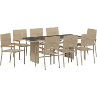 vidaXL Tuin Eettafel Set 9 st Beige poly rattan